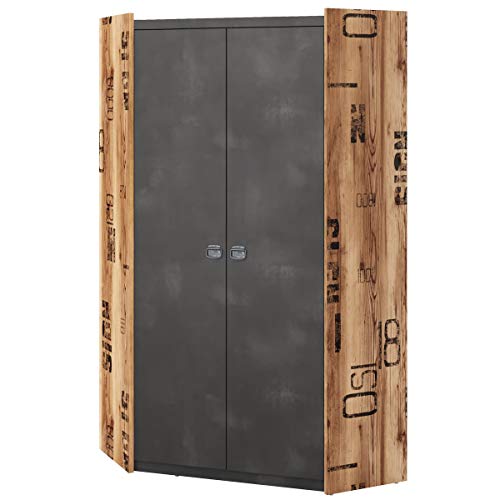 Furniture24 Kleiderschrank Fargo FG17 Eckschrank mit 2 Kleiderstangen Eckkleiderschrank 2 Türiger Schrank für Jugendzimmer von FangZin