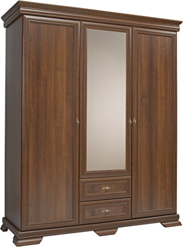 Furniture24 Kleiderschrank Kora KS2 Schrank Drehtürenschrank mit 3 Türen 2 Schubkasten und Spiegel (Samoa King) von Furniture24