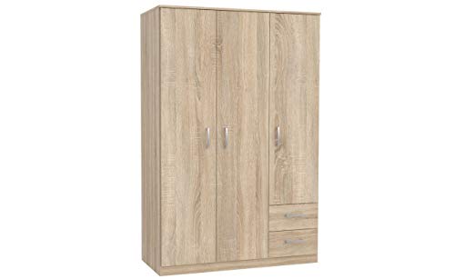 Kleiderschrank NIKO NIKS84, Schrank, 3 Türiger Drehtürenschrak, Universalschrank mit Kleiderstange, 1 Einlegeboden und 2 Schubkasten (Sonoma Eiche) von Furniture24