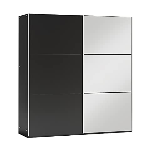 Furniture24 Kleiderschrank VIGO 120 Schwebetürenschrank Schrank mit Schiebetür 2 Kleiderstangen 4 Einlegeboden Schwarz mit Spiegel 122/215 / 65 cm von Furniture24