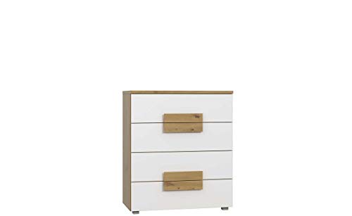Furniture24 Kommode ARKINA LBLK34 mit 4 Schubladen, Schubkastenkommode, Schubladenkommode für Kinder und Jugendzimmer (Artisan Eiche/Weiß) von Furniture24