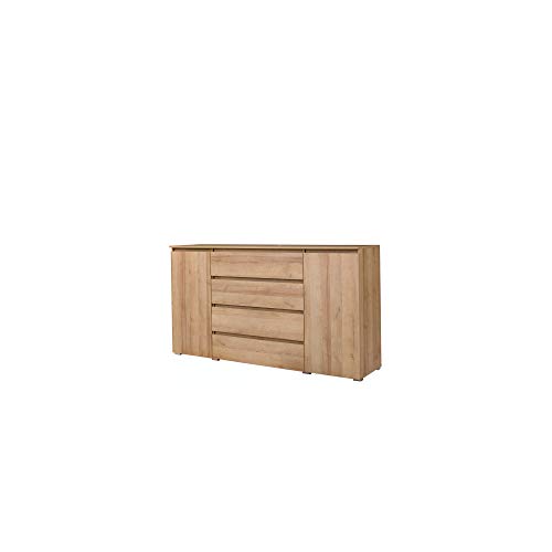 Furniture24 Kommode Cosmo Co6 Schubladenschrank Schubladenkommode Sideboard mit 4 Schubkästen und 2 Türen (Riviera Eiche) von Furniture24