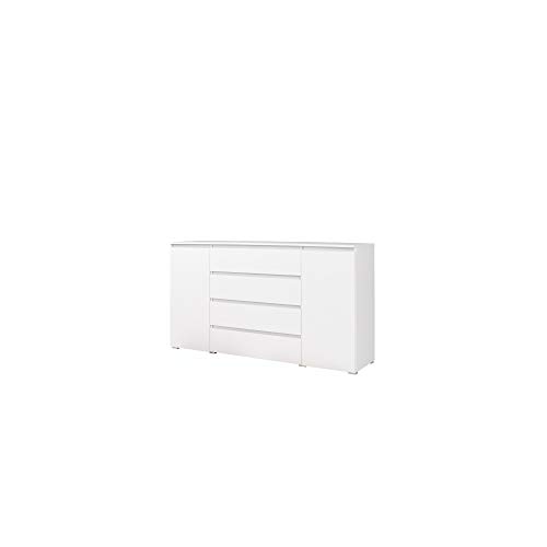 Furniture24 Kommode Cosmo Co6 Schubladenschrank Schubladenkommode Sideboard mit 4 Schubkästen und 2 Türen (Weiß matt) von Furniture24