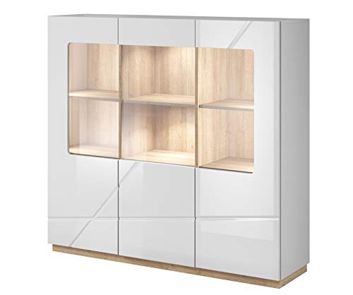 Furniture24 Kommode Futura FU-06, Highboard, Hochschrank, Anrichte, Vitrinenschrank, Wohnzimmerschrank mit 3 Türen und LED Beleuchtung von Furniture24