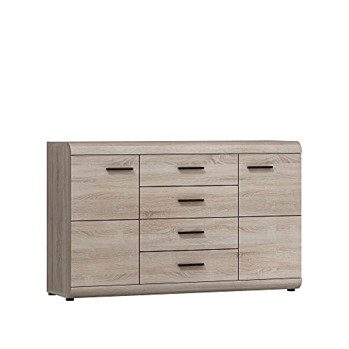 Furniture24 Kommode LINK, Wohnzimmerschrank, Sideboard mit 2 Türen und 4 Schubladen 140 Breit von Furniture24