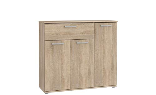 Furniture24 Kommode NIKO NIKK34, Wohnzimmerschrank, Schrank, Sideboard mit 3 Türen und 1 Schublade (Sonoma Eiche) von Furniture24