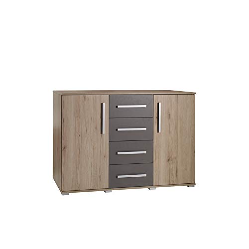 Furniture24 Kommode Sideboard Dione DO3 mit 4 Schubkästen und 2 Türen Sanremo Eiche/Aschgrau von Furniture24