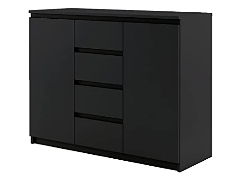 Furniture24 Kommode Sideboard IDEA ID-04 mit 2 Türen, 4 Schubladen (Schwarz Matt) von Furniture24