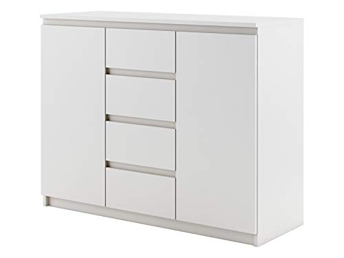 Furniture24 Kommode Sideboard IDEA ID-04 mit 2 Türen, 4 Schubladen (Weiß Matt) von Furniture24