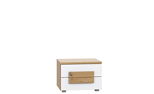 Furniture24 Nachttisch, Nachtschrank, Nachtkommode ARKINA LBLK02 mit 2 Schubladen, Schubkastenkommode, Schubladenkommode für Kinder und Jugendzimmer (Artisan Eiche/Weiß) von Furniture24