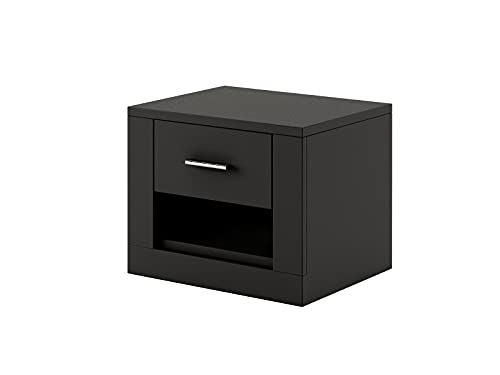 Furniture24 Nachttisch IDEA ID-07 Nachtschrank Nachtkästechen mit 1 Schubkästen (Schwarz Matt) von Furniture24