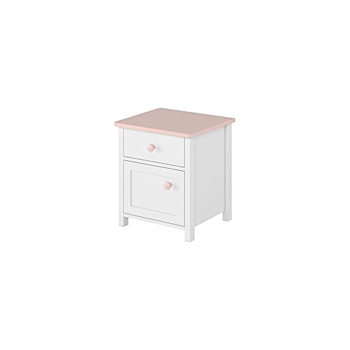 Furniture24 Nachttisch Luna LN7 Nachtschrank Nachtkästchen mit Tür und Schublade Alpinweiß/Rosa Mädchenzimmer Kinderzimmer von Furniture24