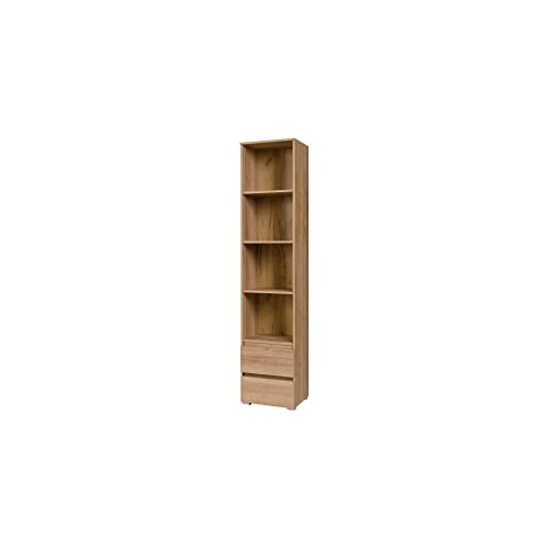 Furniture24 Regal Cosmo Co1 Standregal Bücherregal mit 2 Schubladen und 3 Einlegeboden (Riviera Eiche) von Furniture24