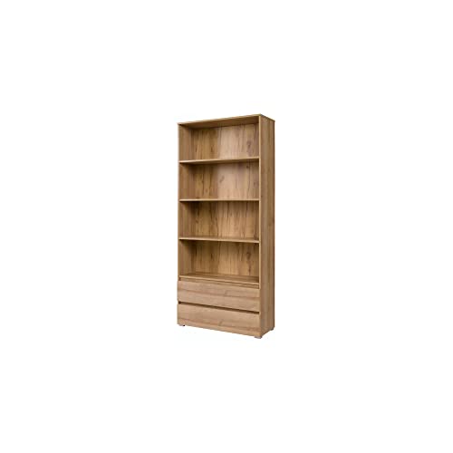 Furniture24 Regal Cosmo Co3 Standregal Bücherregal mit 2 Schubladen und 3 Einlegeboden (Riviera Eiche) von Furniture24
