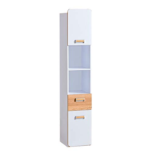 Furniture24 Schrank LORENTO L3 Hochschrank mit 2 Türen und Schublade (Briliant Weiß/Nash Eiche) von Furniture24