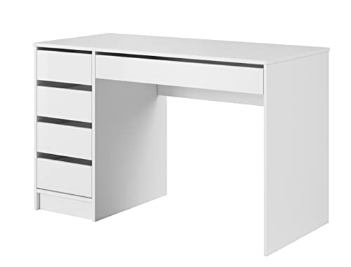 Furniture24 Schreibtisch Ada mit 5 Schubladen Weiß matt/Weiß Glanz fronten von Furniture24