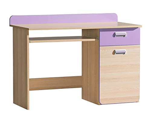 Furniture24 Schreibtisch LORENTO L10 mit Tastaturablage und Schublade Schülerschreibtisch Kinderschreibtisch Computertisch PC-Tisch ((Esche Coimbra/Lila) von Furniture24