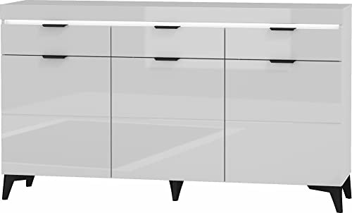 Furniture24 Sideboard 157 cm Baldur BDK-1 Kommode 3 türiger mit 3 Schubladen von Furniture24