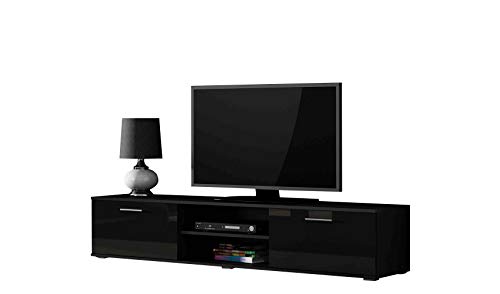 Tv Schrank SOHO 180, Lowboard, Unterschrank, 2 Türiger (Schwarz/Schwarz Hochglanz) von Furniture24