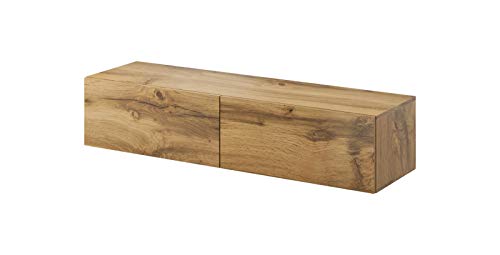 Furniture24 Tv Schrank Vigo 140 cm Länge, Hängeschrank, Wandschrank, Fernsehentisch mit 2 Klapptüren, Lowboard, Grifflose Öffnen, Push to Open (Wotan Eiche) von Furniture24