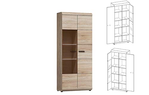 Furniture24 Vitrine LINK, Standvitrine, Wohnzimmerschrank, Vitrinenschrank mit 2 Türen (Mit 2 pkt. LED Beleuchtung) von Furniture24