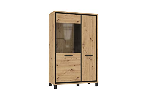 Furniture24 Vitrine Trondheim TDHV622L Standvitrine, Vitrineschrank mit 1 Glasstür und 1 Holztür (Ohne Beleuchtung) von Furniture24