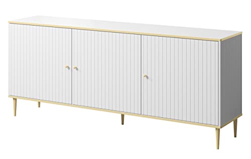 Kommode Glamour 3 türiger Sideboard Wohnzimmerschrank Weiß matt MDF von Furniture24