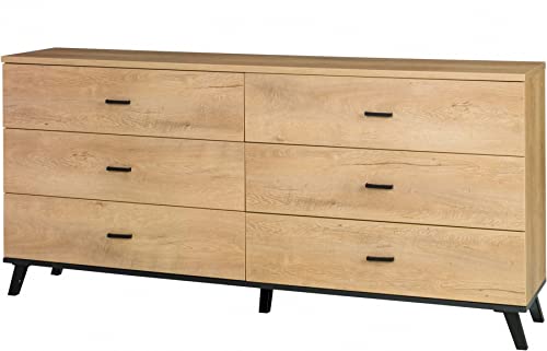 Furniture24 Kommode John 05 Sideboard 6 Schubkästen Schubladenschrank Schubladneschrank Lefkas Eiche von Furniture24