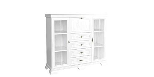 Kommode Kora KK7 highboard Anrichte Barschrank Barkommode mit 1 Klapptür, 2 Drehtüren und 4 Schubkasten (Andersen Kiefer) von Furniture24