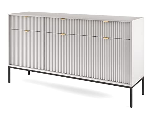 Furniture24 Kommode Nova KSZ154 Schrank Wohnzimmerschrank Sideboard mit 3 Türen 3 Schubladen Grau, 154x83x39 von Furniture24