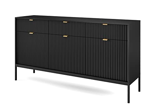 Furniture24 Kommode Nova KSZ154 Schrank Wohnzimmerschrank Sideboard mit 3 Türen 3 Schubladen Schwarz von Furniture24