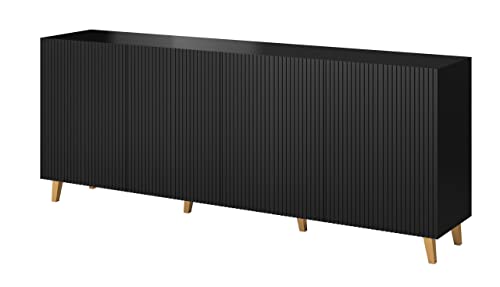 Furniture24 Kommode Pafos 200 cm Sideboard Schrank 4 türiger Wohnzimmerschrank (Schwarz) von Furniture24