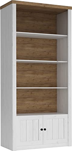 Regal 90 cm Prowansja R1 Bücherregal 4 Einlegeboden 2 Türen (Kiefer Weiß/Lefkas Eiche) von Furniture24