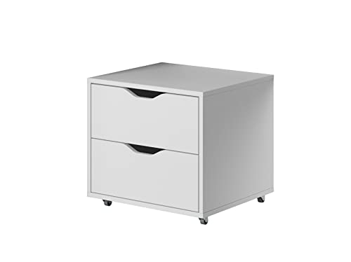 Rollcontainer Mati mit 2 Schubladen Büroschrank mit Rollen Schreibtischcontainer Weiß von Furniture24