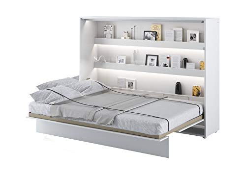 Schrankbett Bed Concept, Wandklappbett mit Lattenrost, V-Bett, Wandbett Bettschrank Schrank mit integriertem Klappbett Funktionsbett (BC-04, 140 x 200 cm, Weiß/Weiß Hochglanz, Horizontal) von Furniture24