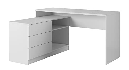 Schreibtisch mit Kommode Teo Weiß matt 3 Schubladen von Furniture24