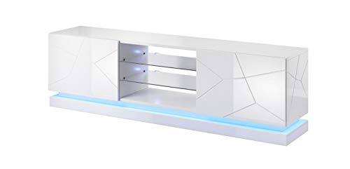 Tv Schrank QIU 200, Lowboard, Unterschrank, Fernsehentisch, Fernsehenschrank mit 2 Türen und LED Beluchtung (Weiß Hochglanz) von Furniture24