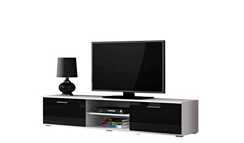 Tv Schrank SOHO 180, Lowboard, Unterschrank, 2 Türiger (Weiß/Schwarz Hochglanz) von Furniture24