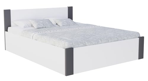 FurnitureByJDM Bett 140x200 mit Stauraum – Modernes Stauraumbett mit Klappbarem Lattenrost & Gasdruckfeder – Platzsparendes Doppelbett mit Bettkasten – Ohne Matratze – Boston (Weiß/Grau) von FurnitureByJDM