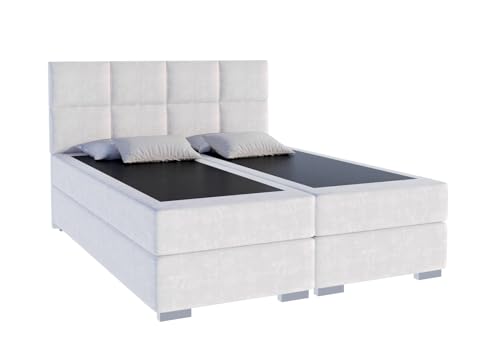 FurnitureByJDM Boxspringbett 140x200 mit Bettkasten – Komfortbett mit integriertem Federkernmatratze & Stauraum – Bezug Paris Stoff – Doppelbett Portland (Weiß) von FurnitureByJDM