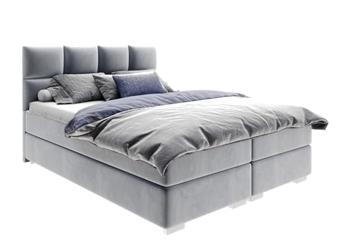 FurnitureByJDM Boxspringbett 160x200 mit Bettkasten – Komfortbett mit integriertem Federkernmatratze & Stauraum – Bezug Paris Stoff – Doppelbett Portland (Stahlgrau) von FurnitureByJDM