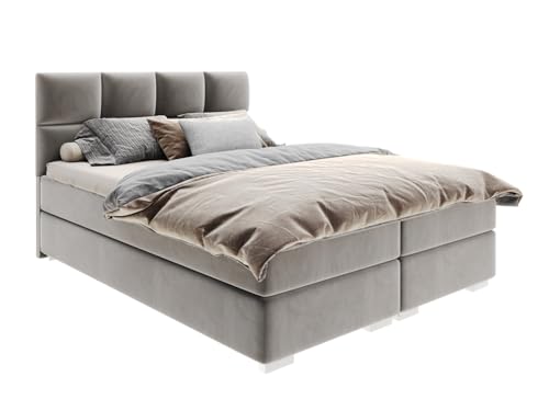 FurnitureByJDM Boxspringbett 180x200 mit Bettkasten – Komfortbett mit integriertem Federkernmatratze & Stauraum – Bezug Paris Stoff – Doppelbett Portland (Anthrazit) von FurnitureByJDM