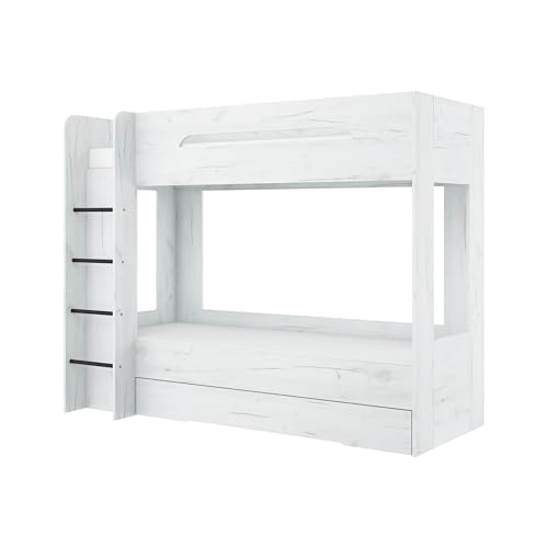 FurnitureByJDM Etagenbett 2 Kinder - Hochbett mit Stauraum - Doppelbett 80x200 cm - Stabiles Kinderbett Sicherheitsgeländer & Moder Design - Bunk Bed Blanc(Craft Weiß,Linke Leiter) von FurnitureByJDM