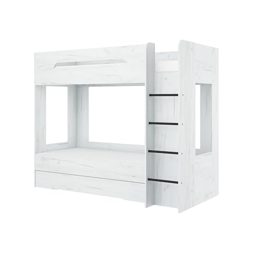 FurnitureByJDM Etagenbett 2 Kinder - Hochbett mit Stauraum - Doppelbett 80x200 cm - Stabiles Kinderbett Sicherheitsgeländer & Moder Design - Bunk Bed Blanc(Craft Weiß,Rechte Leiter) von FurnitureByJDM