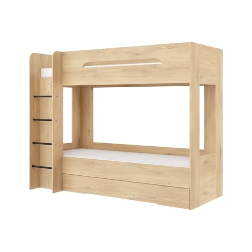 FurnitureByJDM Etagenbett 2 Kinder - Hochbett mit Stauraum - Doppelbett 80x200 cm - Stabiles Kinderbett Sicherheitsgeländer & Moder Design - Bunk Bed Blanc(Cremona,Linke Leiter) von FurnitureByJDM