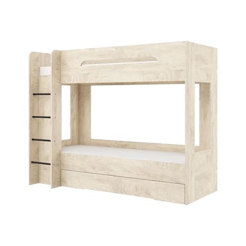 FurnitureByJDM Etagenbett 2 Kinder - Hochbett mit Stauraum - Doppelbett 80x200 cm - Stabiles Kinderbett Sicherheitsgeländer & Moder Design - Bunk Bed Blanc(Endgrain,Linke Leiter) von FurnitureByJDM