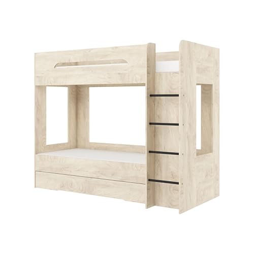 FurnitureByJDM Etagenbett 2 Kinder - Hochbett mit Stauraum - Doppelbett 80x200 cm - Stabiles Kinderbett Sicherheitsgeländer & Moder Design - Bunk Bed Blanc(Endgrain,Rechte Leiter) von FurnitureByJDM