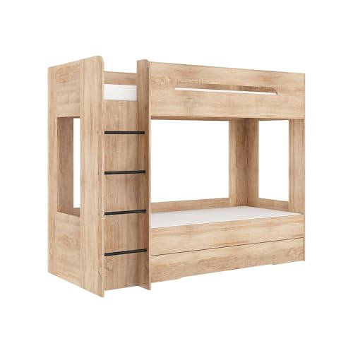 FurnitureByJDM Etagenbett 2 Kinder - Hochbett mit Stauraum - Doppelbett 80x200 cm - Stabiles Kinderbett Sicherheitsgeländer & Moder Design - Bunk Bed Blanc(Sonoma Hell,Linke Leiter) von FurnitureByJDM