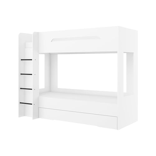 FurnitureByJDM Etagenbett 2 Kinder - Hochbett mit Stauraum - Doppelbett 80x200 cm - Stabiles Kinderbett Sicherheitsgeländer & Moder Design - Bunk Bed Blanc(Weiß,Linke Leiter) von FurnitureByJDM