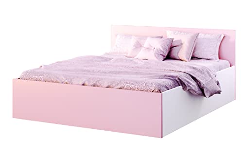 FurnitureByJDM Klassisches Bett mit Stauraum – anhebbarer Holzrahmen mit Lattenrost – Panama – verfügbare Größen: 120/140/160/180cm x 200cm - (120 x 200 cm, Weiß/Rosa) von FurnitureByJDM